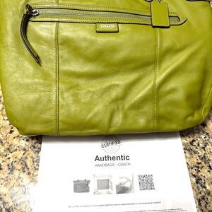 Coach Bright Chartreuse Leather Shoulder Bag-measuring 13 x 18 x 3 1/2”
